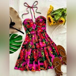 SHEIN Halter Neck Bandeau Dress With Hollow Out Waist, Ruffle Trim Umbrella Hem